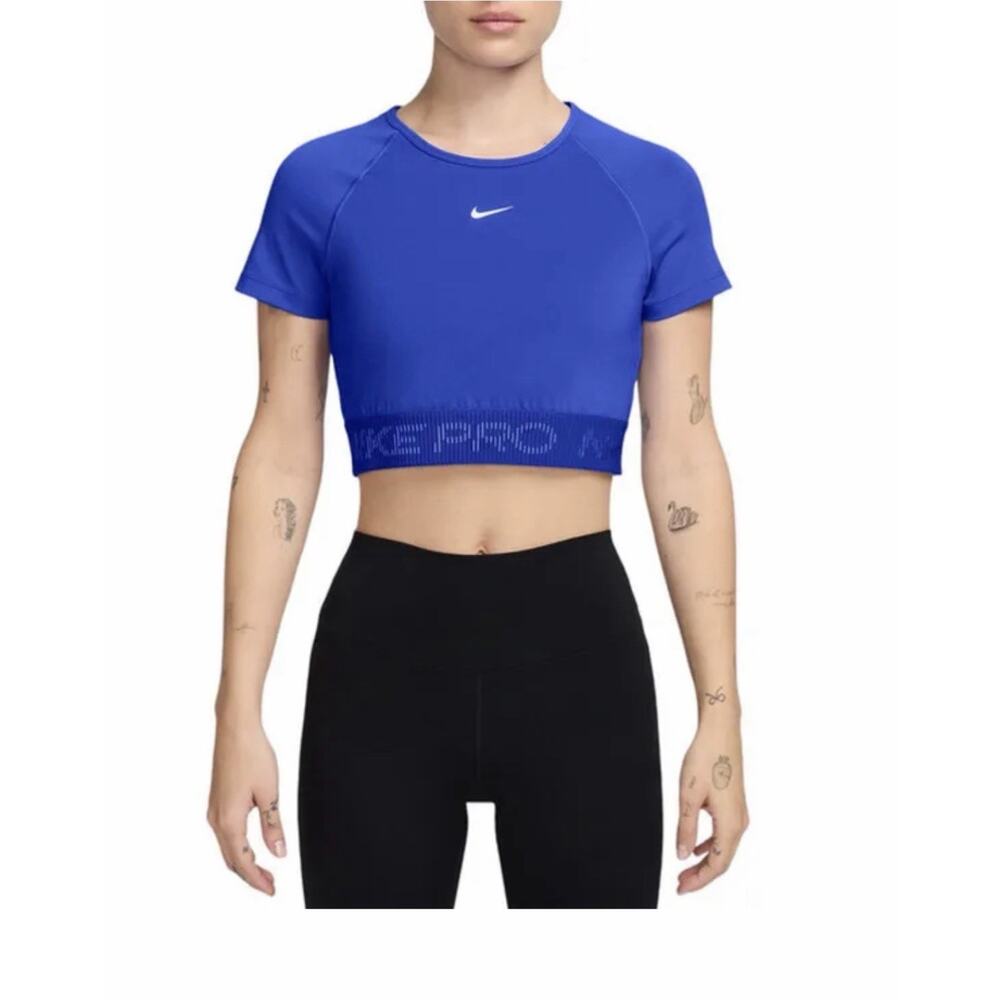 Nike Women's Pro Dri-FIT Cropped Short Sleeve Top Hyper Royal & Armory Navy XL